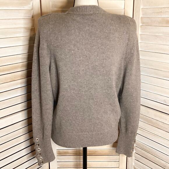 Ba&sh Keane Puff Shoulder Sweater Lace Up Cuff Wool Cotton Taupe 3 L - Picture 8 of 12